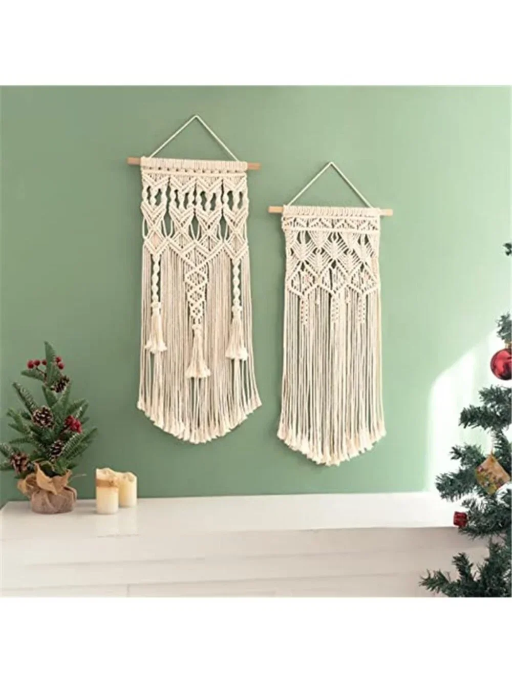 2 Pcs Macrame Woven Wall Hanging Boho Chic Geometric Art Decor Beautiful Bedroom